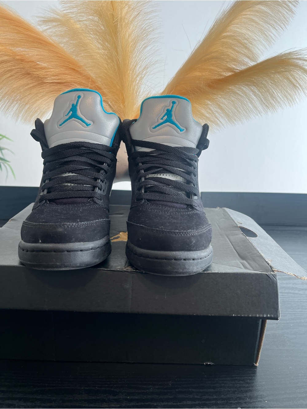 Jordan Kids Black Sneakers with Teal Jumpman Accents